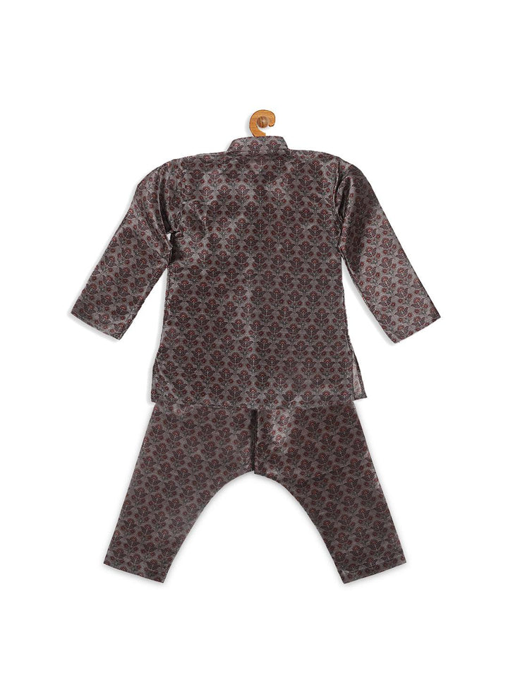 VASTRAMAY SISHU Boy's Grey Floral Printed Kurta And Pyjama Set - Uboric