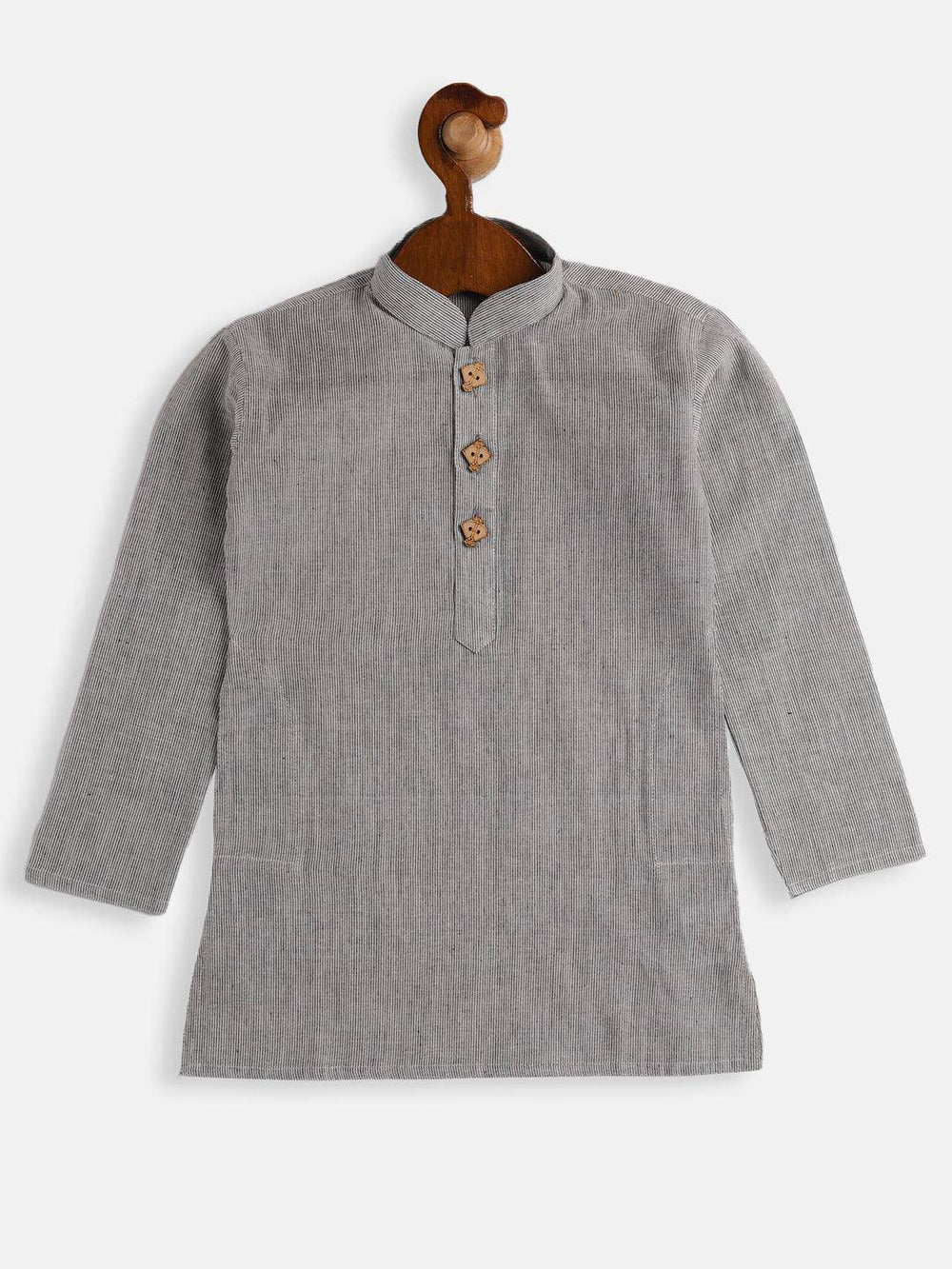 VASTRAMAY SISHU Boy's Grey Striped Pure Cotton Kurta - Uboric