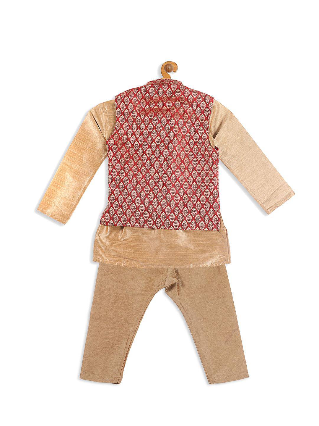 VASTRAMAY SISHU Boy's Maroon Jacket And Rose Gold Ethnic Kurta With Pyjama Set - Uboric