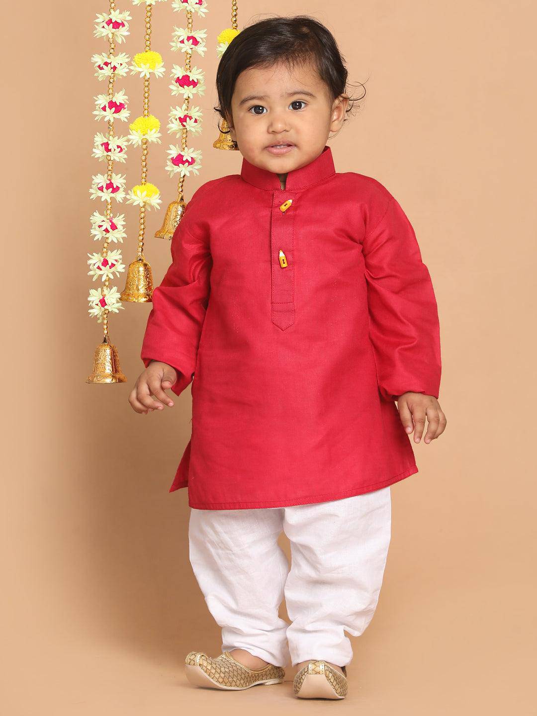 VASTRAMAY SISHU Boy's Maroon Kurta With White Pyjama Set - Uboric