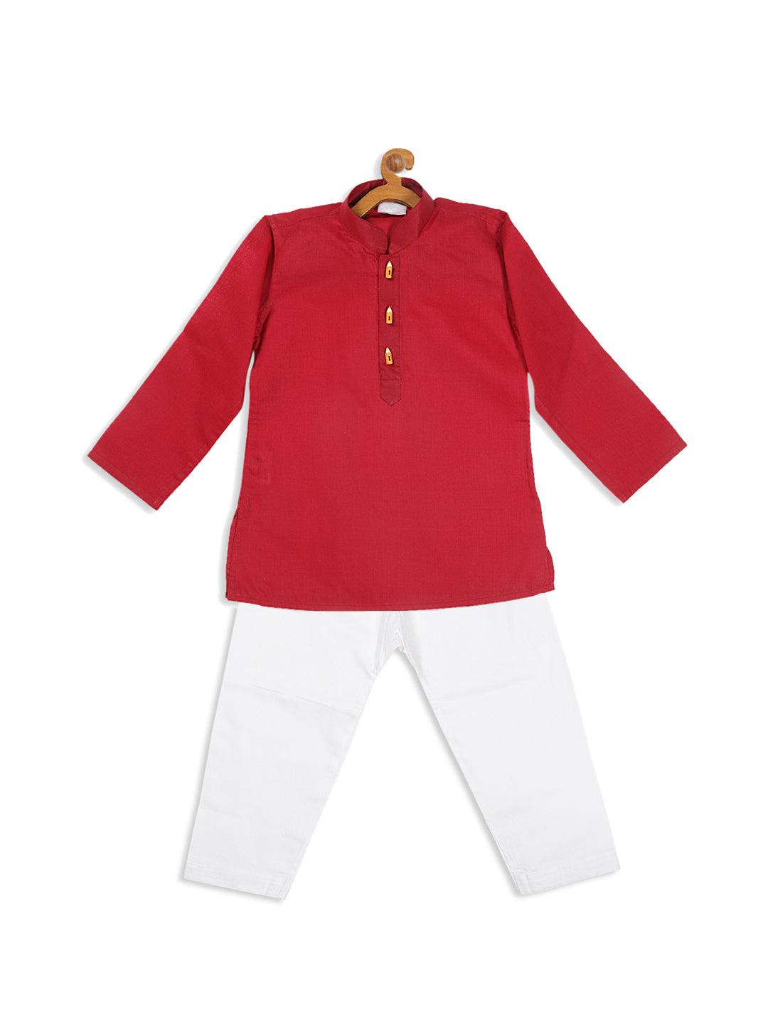 VASTRAMAY SISHU Boy's Maroon Kurta With White Pyjama Set - Uboric