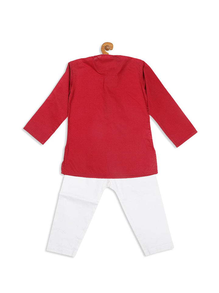 VASTRAMAY SISHU Boy's Maroon Kurta With White Pyjama Set - Uboric