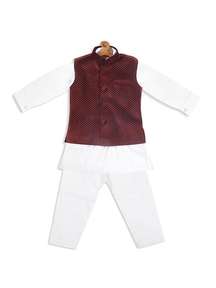 VASTRAMAY SISHU Boy's Maroon Printed Kurta with Pyjamas & Nehru Jacket - Uboric