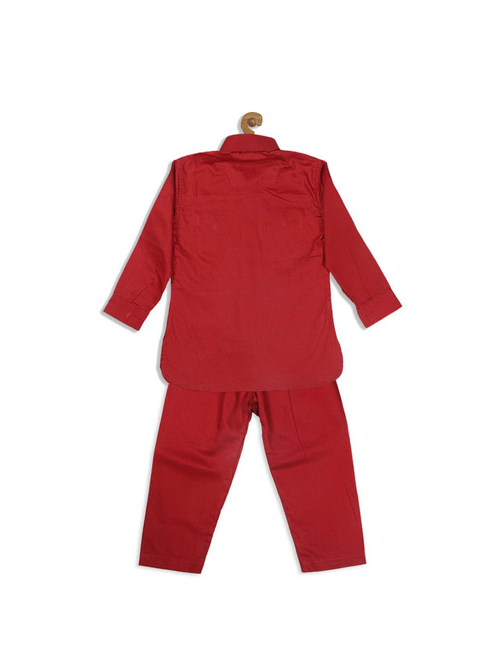 VASTRAMAY SISHU Boy's Maroon Pure Cotton Pathani Kurta With Pyjama Set - Uboric