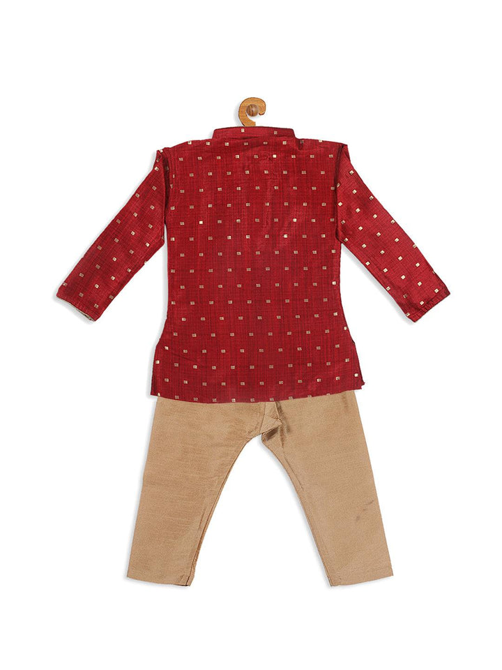 VASTRAMAY SISHU Boy's Maroon Woven Design Kurta With Rose Gold Pyjama Set - Uboric