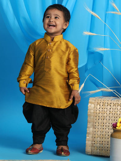 VASTRAMAY SISHU Boy's Mustard & Black Kurta With Dhoti Pant Set - Uboric