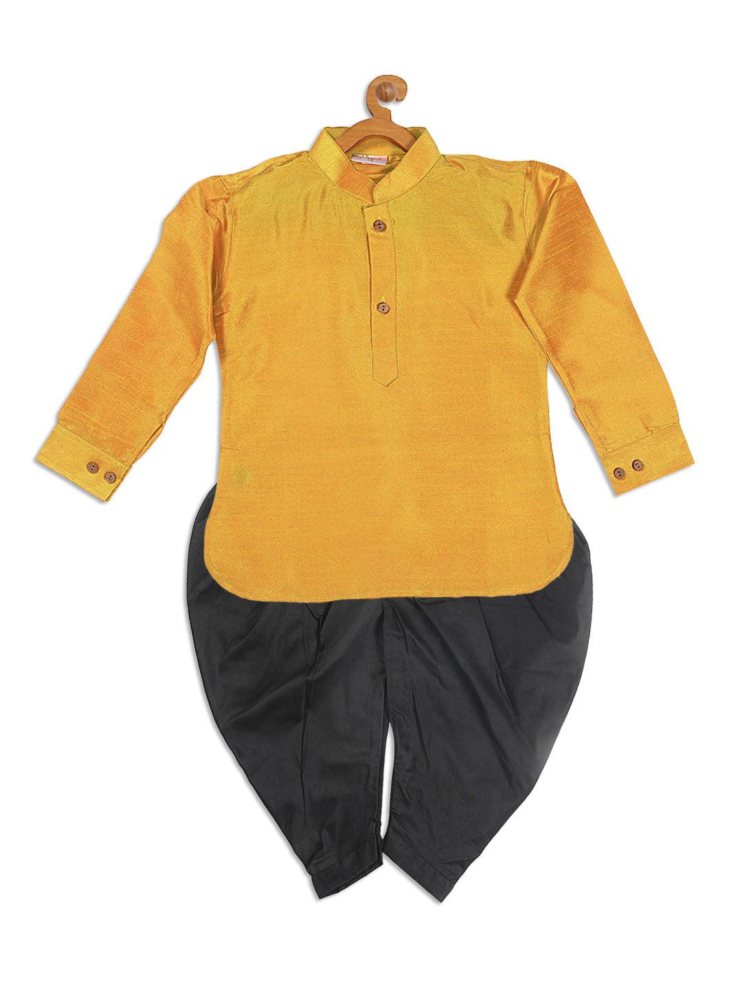 VASTRAMAY SISHU Boy's Mustard & Black Kurta With Dhoti Pant Set - Uboric