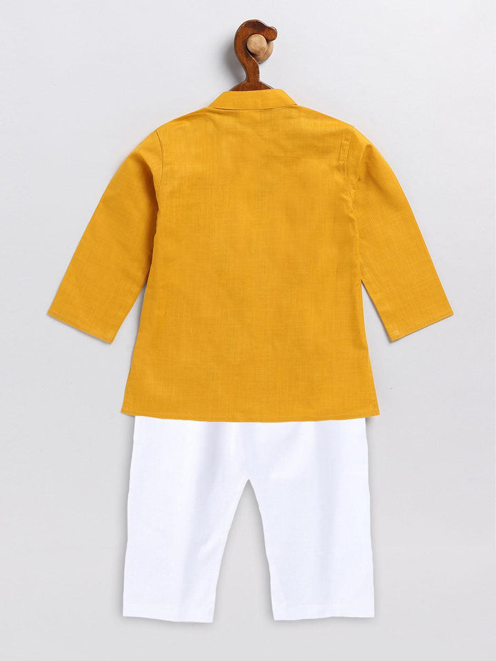 VASTRAMAY SISHU Boy's Mustard and White Cotton Kurta Pyjama Set - Uboric