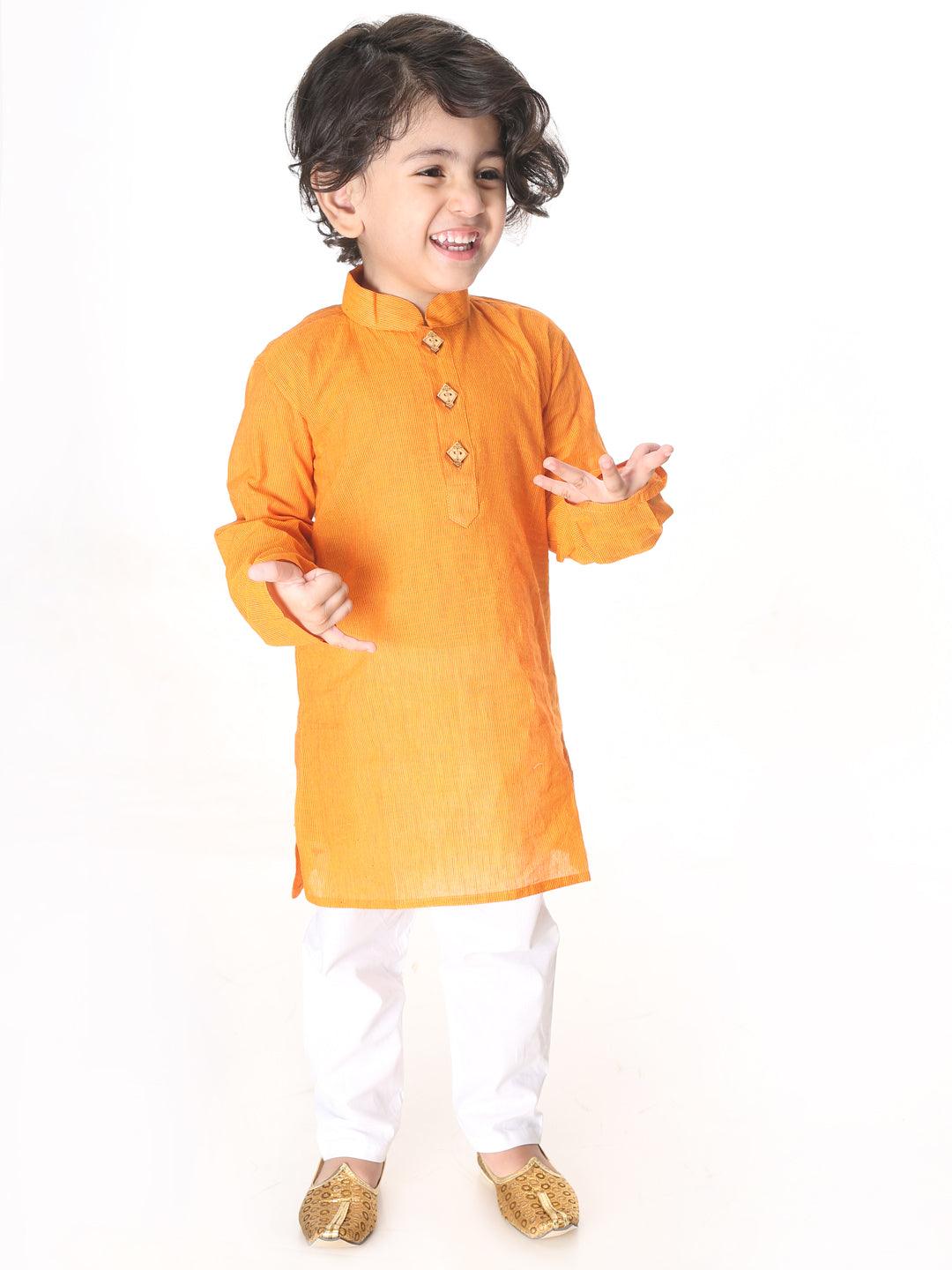 VASTRAMAY SISHU Boy's Mustard Striped Pure Cotton Kurta - Uboric