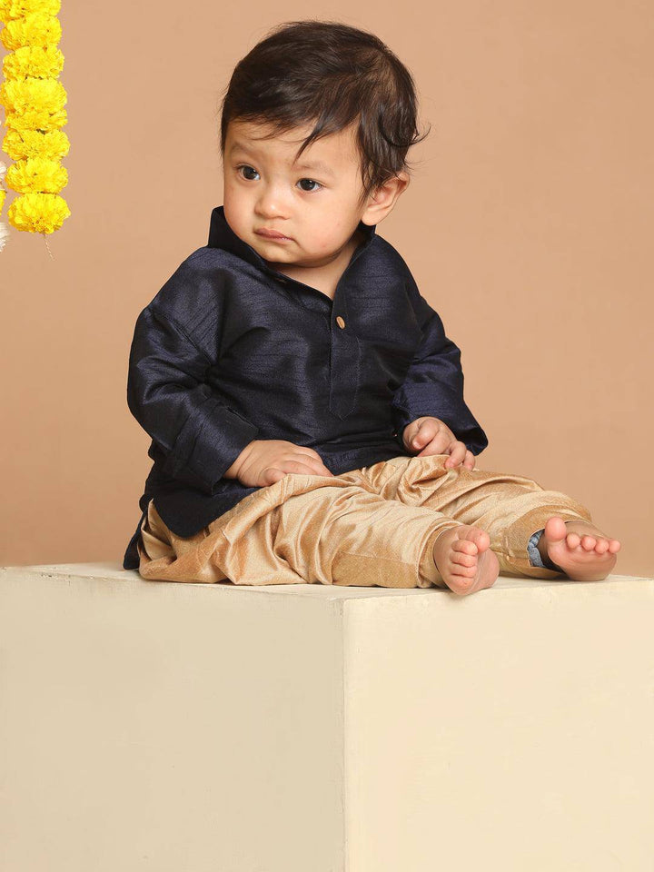 VASTRAMAY SISHU Boy's Navy Blue Kurta And Rose Gold Dhoti Set - Uboric