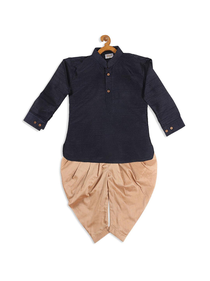 VASTRAMAY SISHU Boy's Navy Blue Kurta And Rose Gold Dhoti Set - Uboric