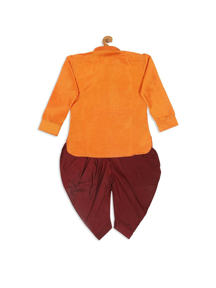 VASTRAMAY SISHU Boy's Orange Kurta And Maroon Dhoti Set - Uboric