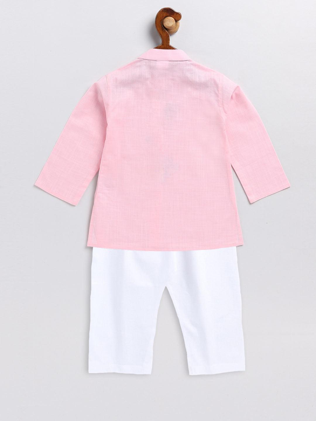 VASTRAMAY SISHU Boy's Pink and White Cotton Kurta Pyjama Set - Uboric