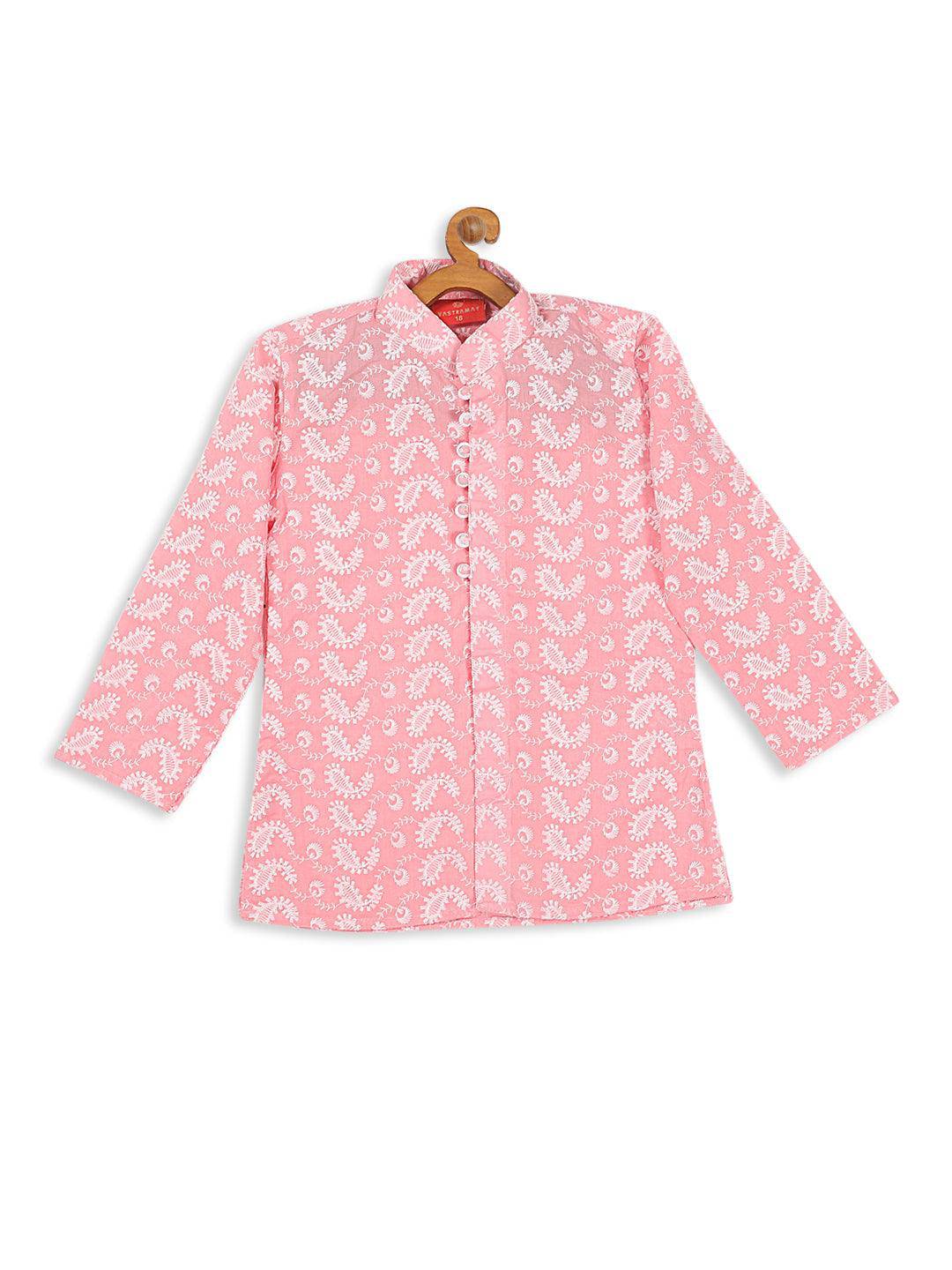 VASTRAMAY SISHU Boy's Pink Floral Chikankari Pure Cotton Kurta - Uboric