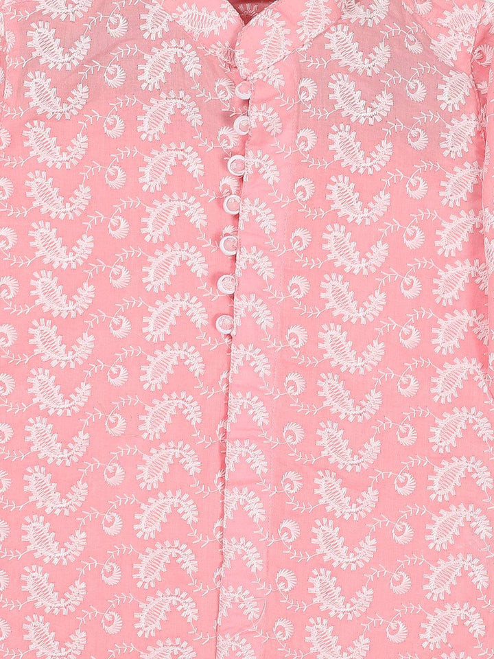 VASTRAMAY SISHU Boy's Pink Floral Chikankari Pure Cotton Kurta - Uboric