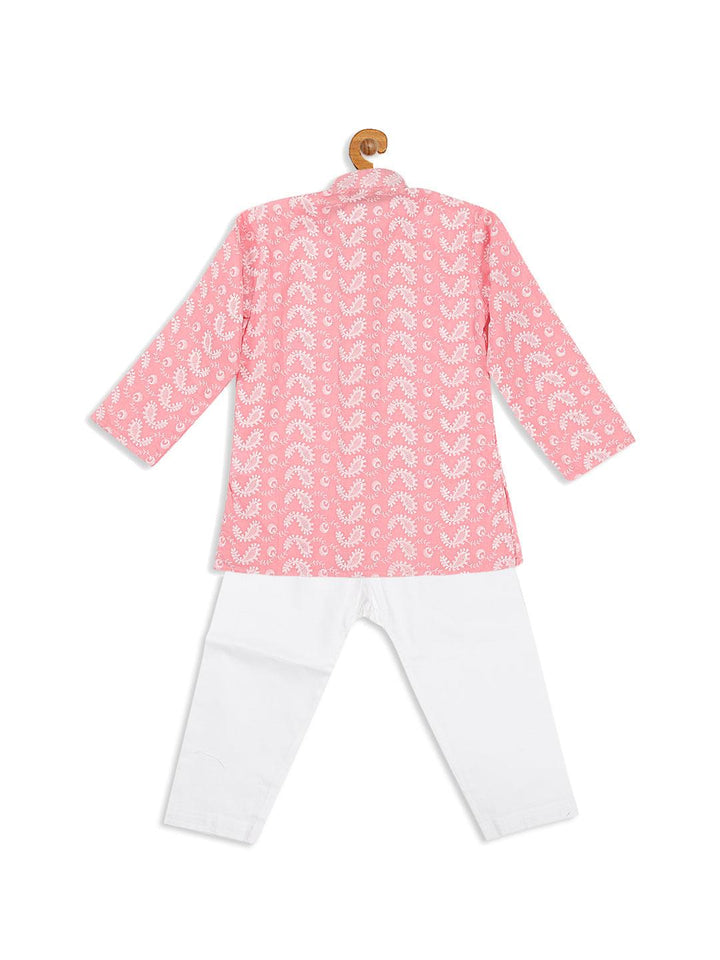 VASTRAMAY SISHU Boy's Pink Floral Chikankari Pure Cotton Kurta with Pyjama - Uboric