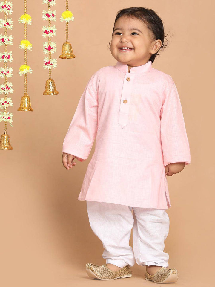 VASTRAMAY SISHU Boy's Pink solid Kurta With White Pyjama Set - Uboric