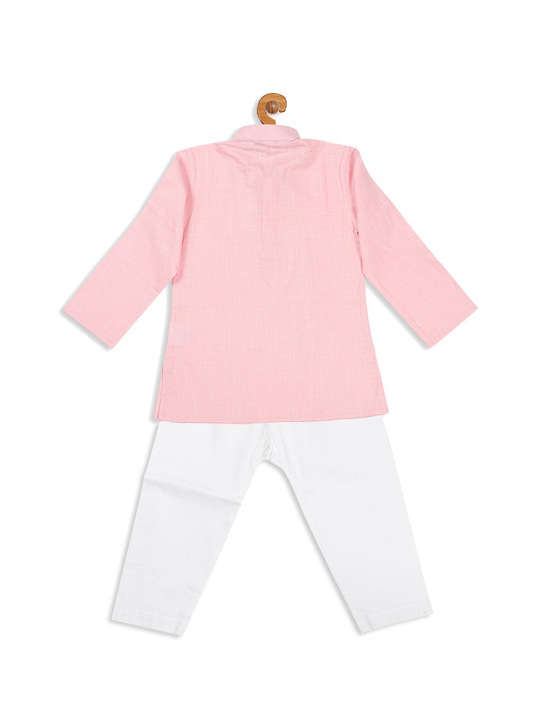 VASTRAMAY SISHU Boy's Pink solid Kurta With White Pyjama Set - Uboric