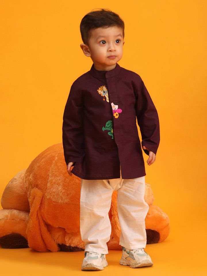 VASTRAMAY SISHU Boy's Purple and White Cotton Kurta Pyjama Set - Uboric