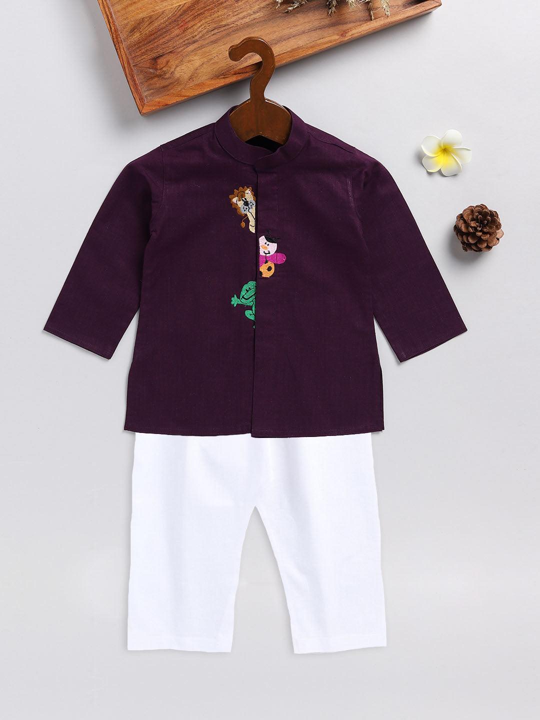 VASTRAMAY SISHU Boy's Purple and White Cotton Kurta Pyjama Set - Uboric