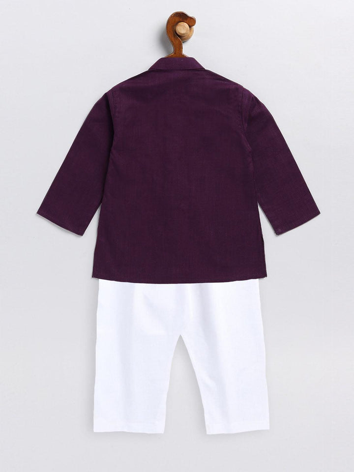 VASTRAMAY SISHU Boy's Purple and White Cotton Kurta Pyjama Set - Uboric