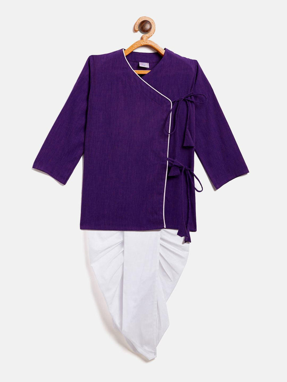 VASTRAMAY SISHU Boy's Purple Angrakha Style Krishna Kurta and White Dhoti Set - Uboric