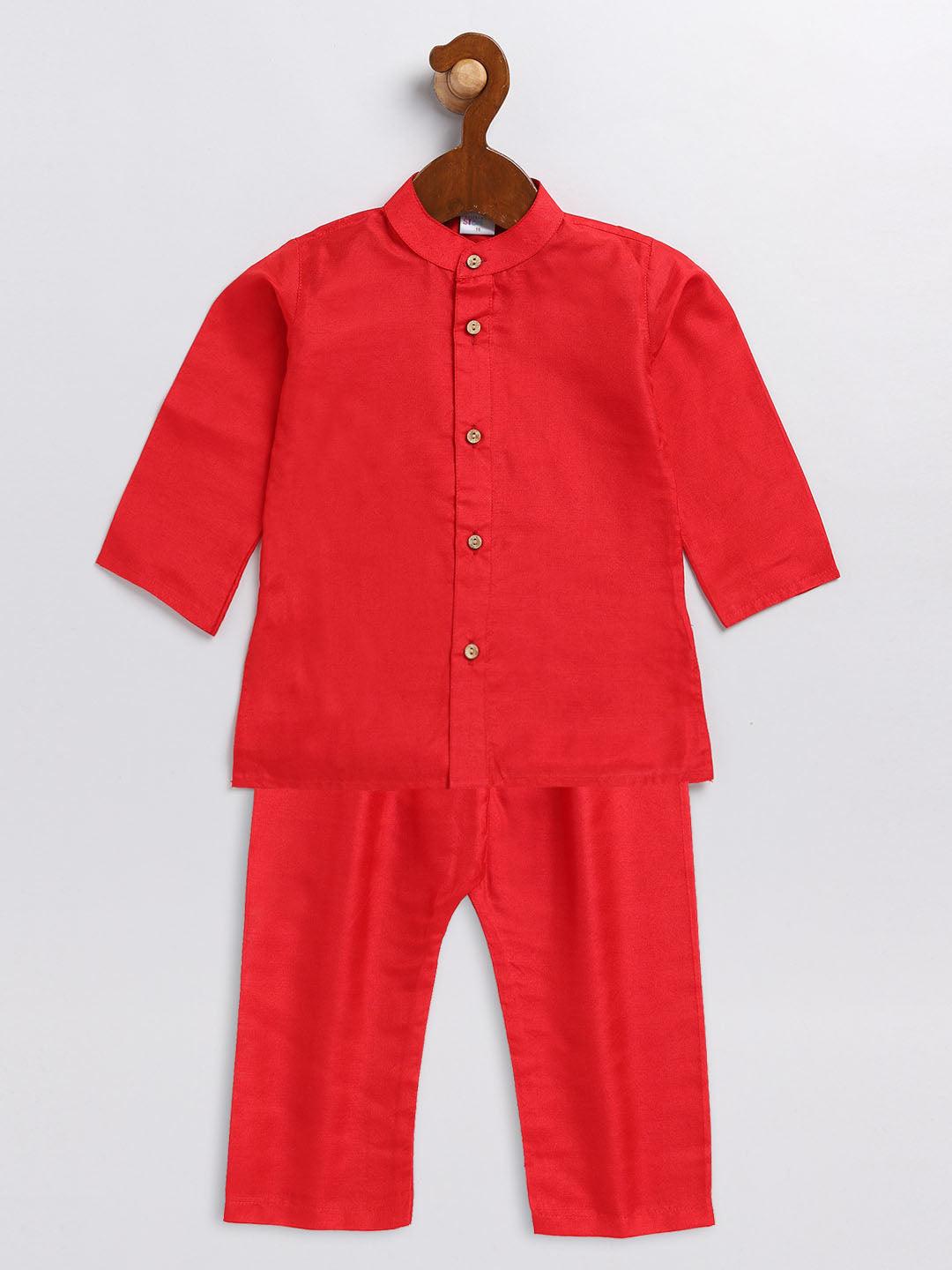 VASTRAMAY SISHU Boy's Red Silk Blend Kurta Pyjama Set - Uboric