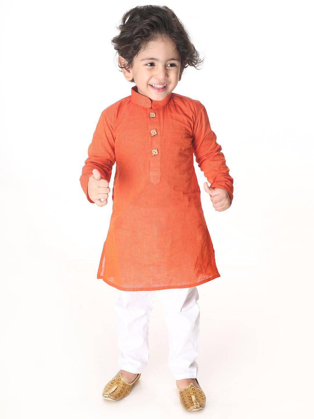 VASTRAMAY SISHU Boy's Red Striped Pure Cotton Kurta - Uboric