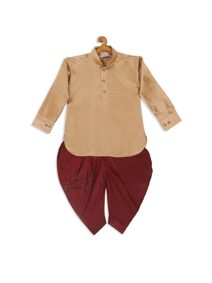 VASTRAMAY SISHU Boy's Rose Gold & Maroon Kurta With Dhoti Pant Set - Uboric