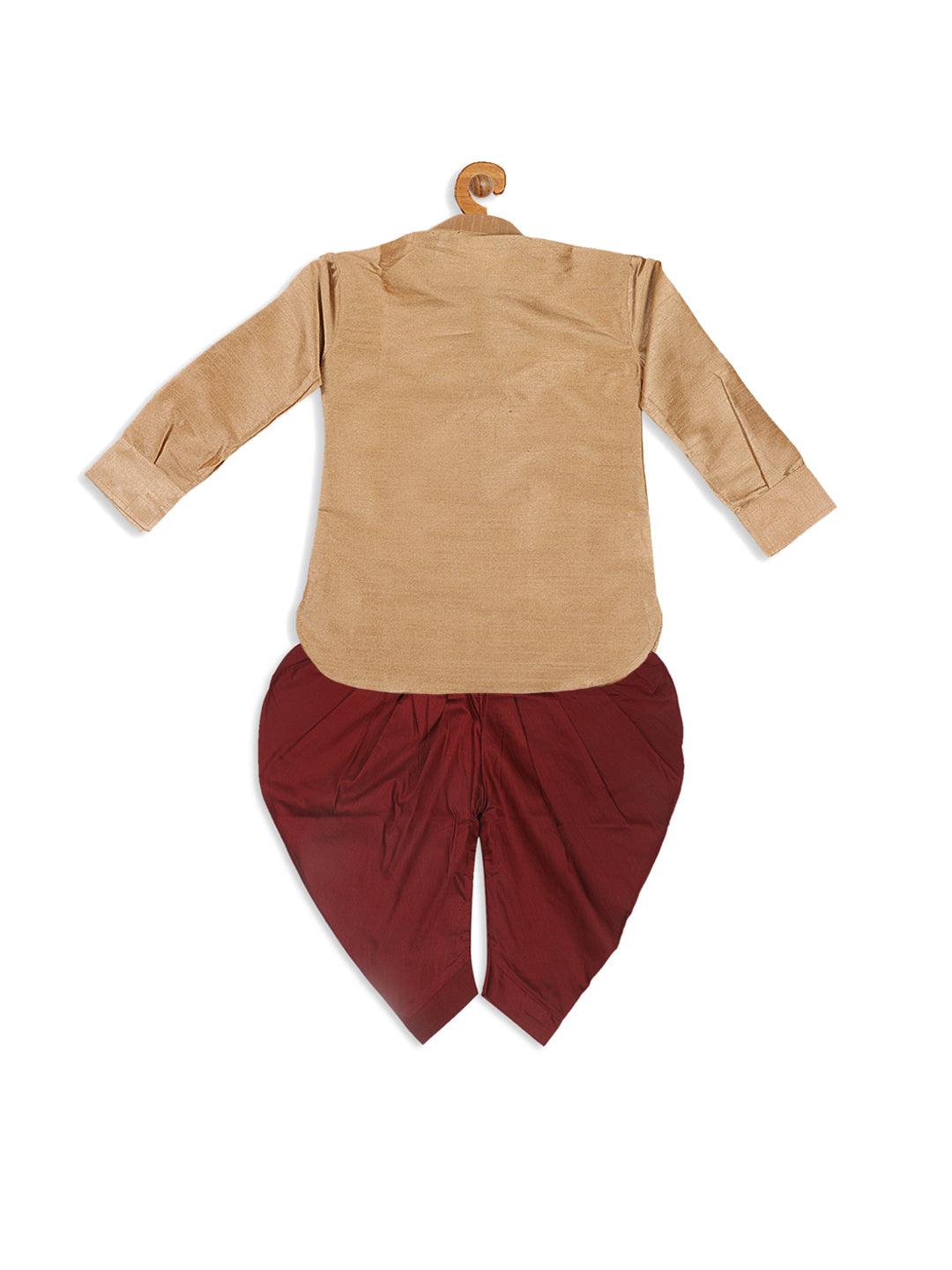 VASTRAMAY SISHU Boy's Rose Gold & Maroon Kurta With Dhoti Pant Set - Uboric