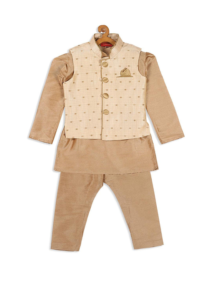 VASTRAMAY SISHU Boy's Rose Gold Kurta And Pajama With Gold Jacket - Uboric