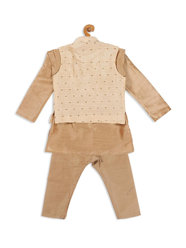 VASTRAMAY SISHU Boy's Rose Gold Kurta And Pajama With Gold Jacket - Uboric