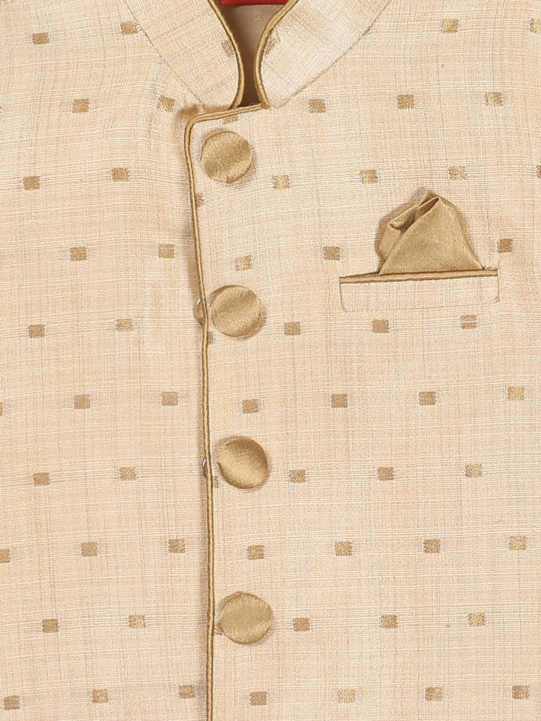 VASTRAMAY SISHU Boy's Rose Gold Kurta And Pajama With Gold Jacket - Uboric