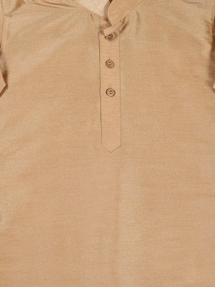 VASTRAMAY SISHU Boy's Rose Gold Kurta Pyjama With Blue Woven Nehru Jacket - Uboric