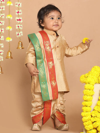 VASTRAMAY SISHU Boy's Rose Gold Kurta with Dhoti Pants & With Dupatta Set - Uboric