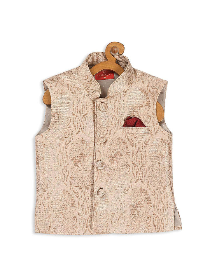 VASTRAMAY SISHU Boy's Rose Gold Silk Blend Nehru Jacket - Uboric