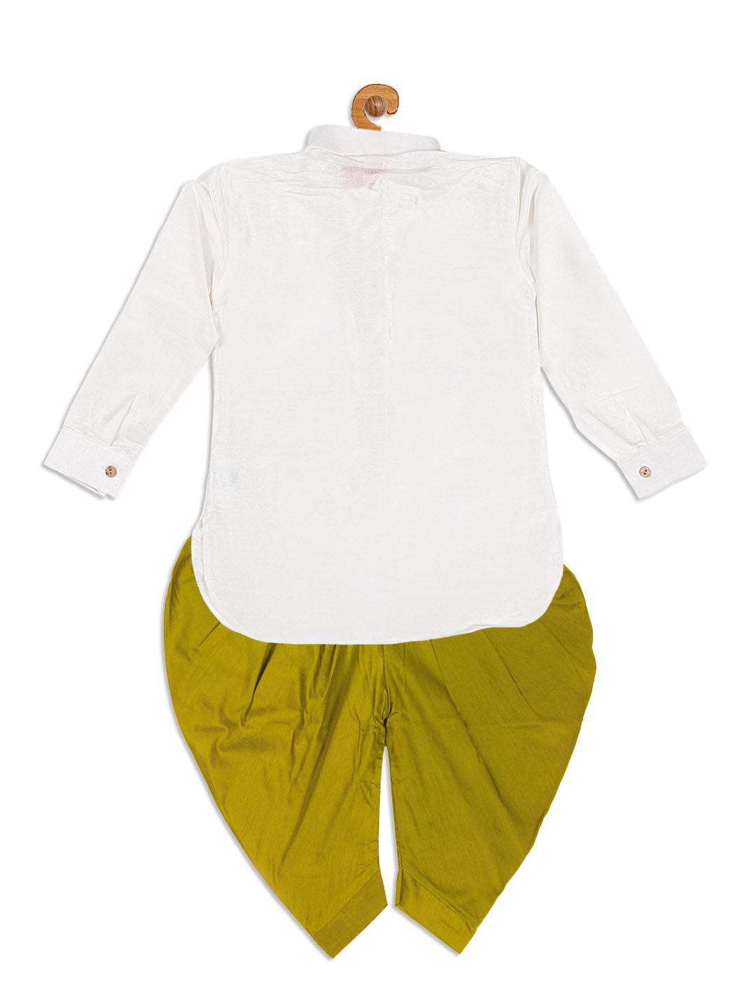 VASTRAMAY SISHU Boy's White & Light Green Kurta With Dhoti Pant Set - Uboric