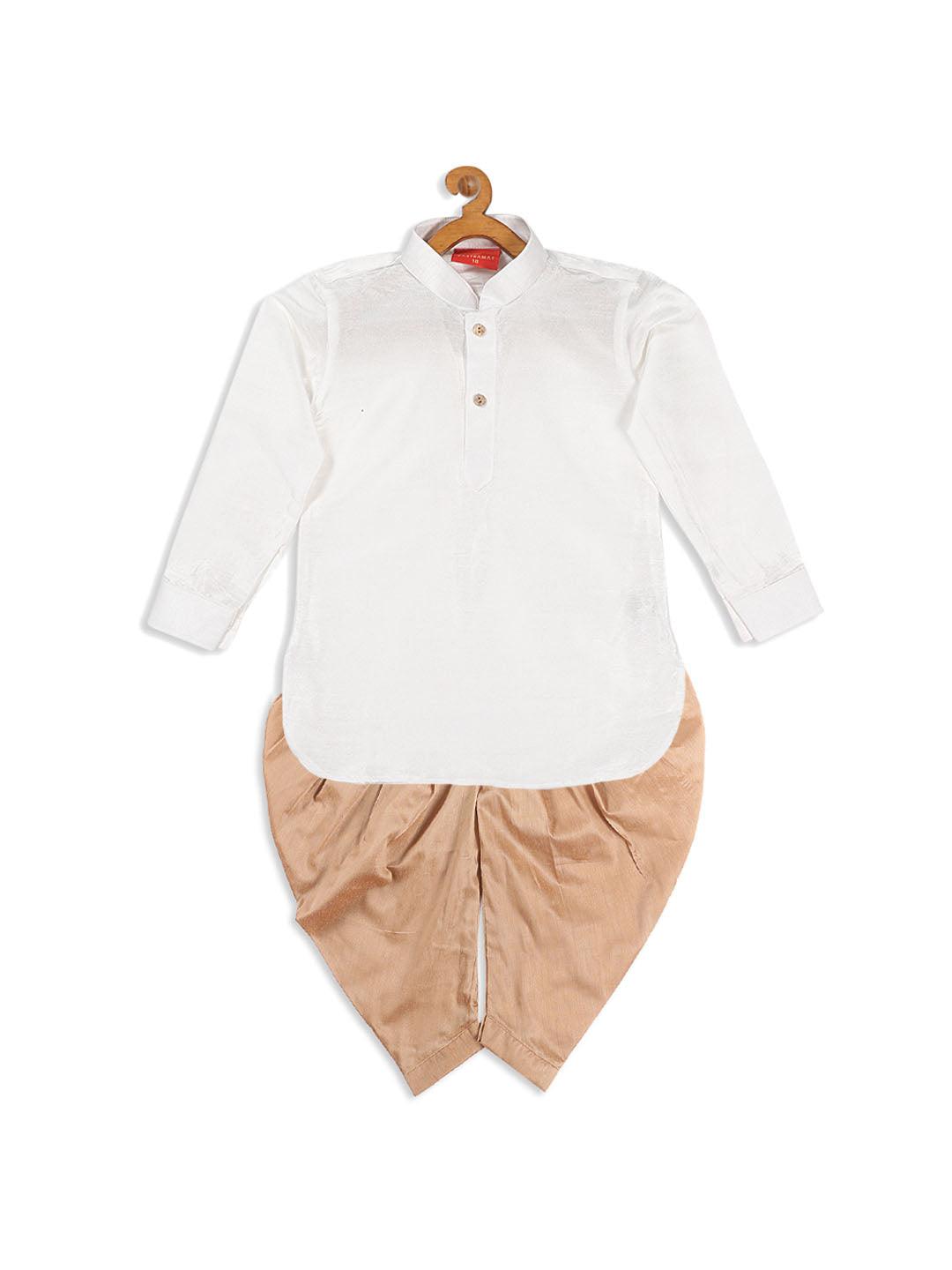 VASTRAMAY SISHU Boy's White & Rose Gold Kurta With Dhoti Pant Set - Uboric