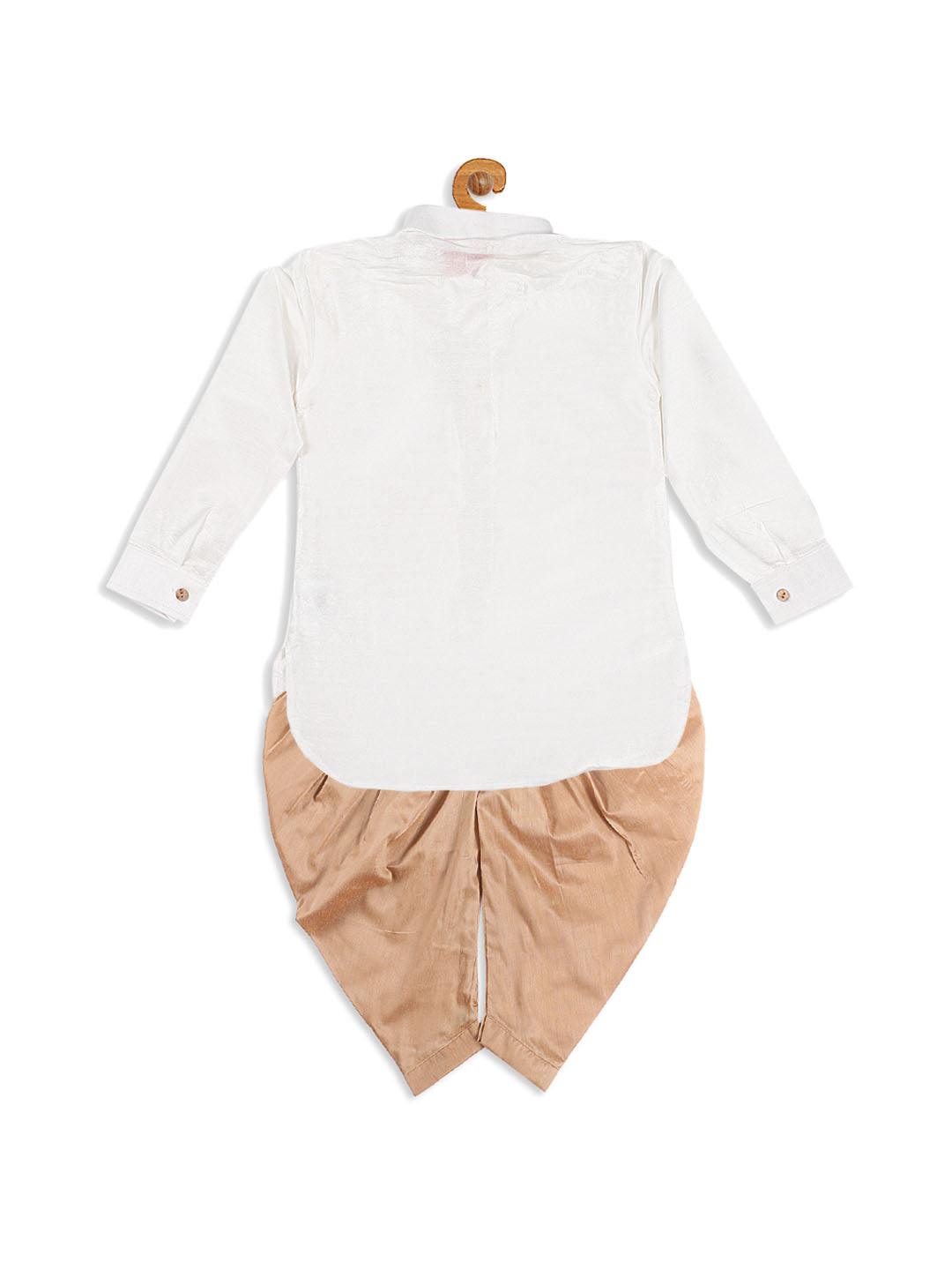 VASTRAMAY SISHU Boy's White & Rose Gold Kurta With Dhoti Pant Set - Uboric