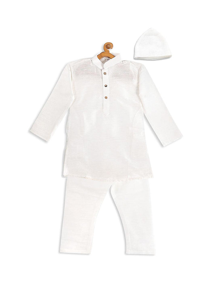 VASTRAMAY SISHU Boy's White Kurta And  Pyjama Set With Prayer Cap - Uboric