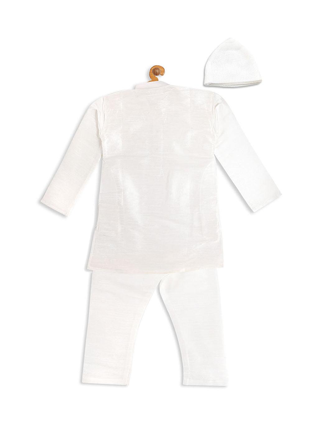 VASTRAMAY SISHU Boy's White Kurta And  Pyjama Set With Prayer Cap - Uboric