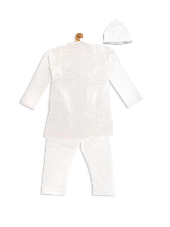 VASTRAMAY SISHU Boy's White Kurta And  Pyjama Set With Prayer Cap - Uboric