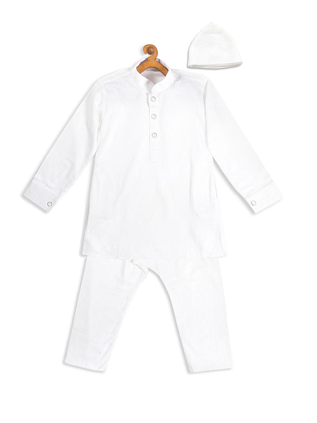 VASTRAMAY SISHU Boy's White Kurta And Pyjamas With Cap - Uboric