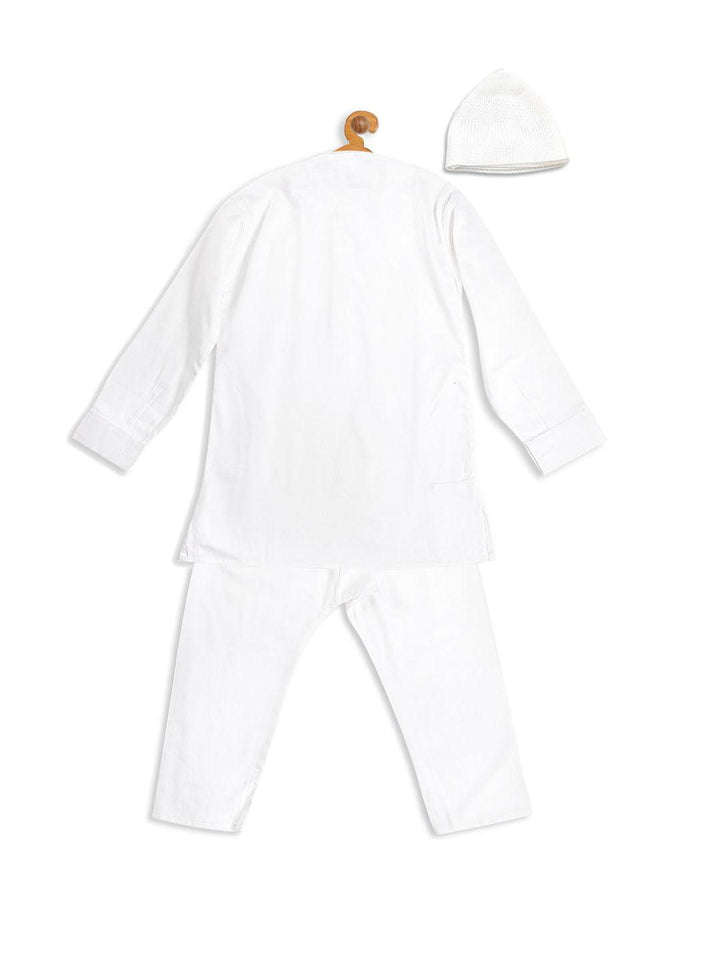 VASTRAMAY SISHU Boy's White Kurta And Pyjamas With Cap - Uboric