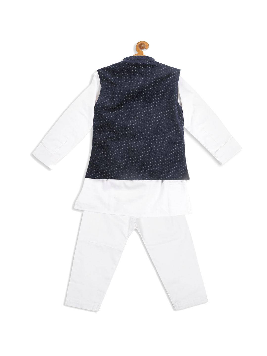 VASTRAMAY SISHU Boy's White Kurta with Pyjamas & Black  Nehru Jacket - Uboric