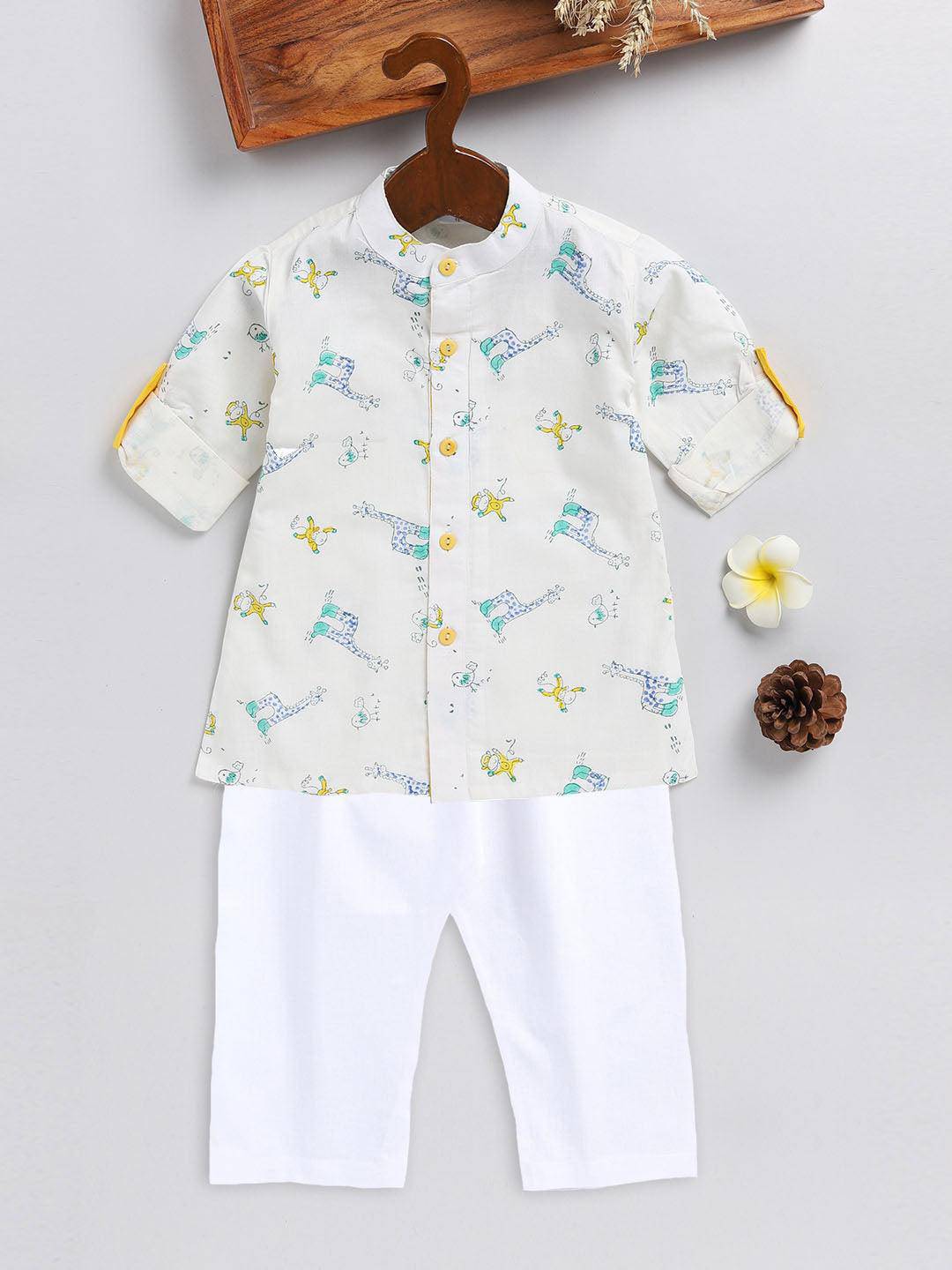 VASTRAMAY SISHU Boy's White Printed Cotton Kurta Pyjama Set - Uboric