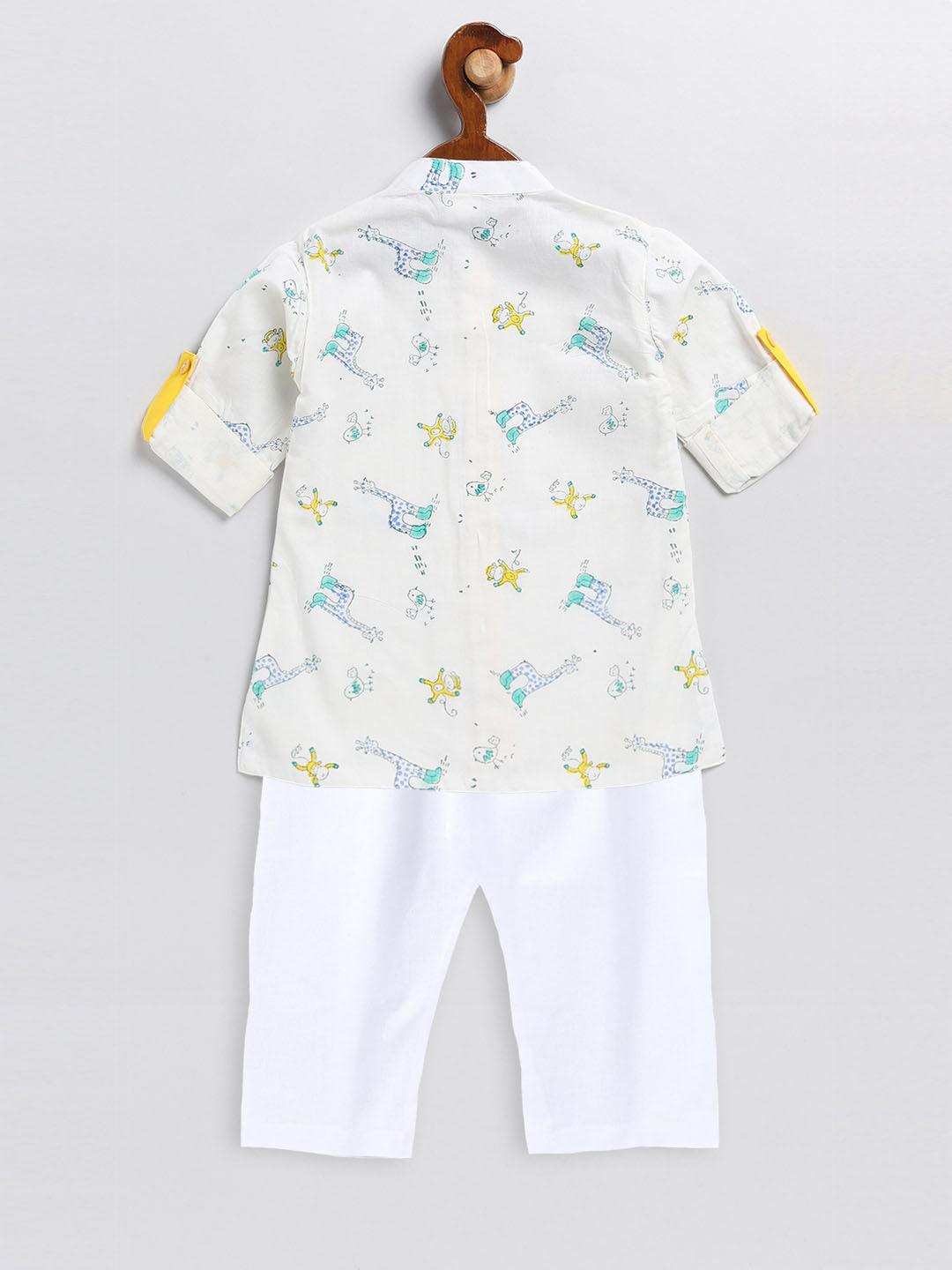 VASTRAMAY SISHU Boy's White Printed Cotton Kurta Pyjama Set - Uboric