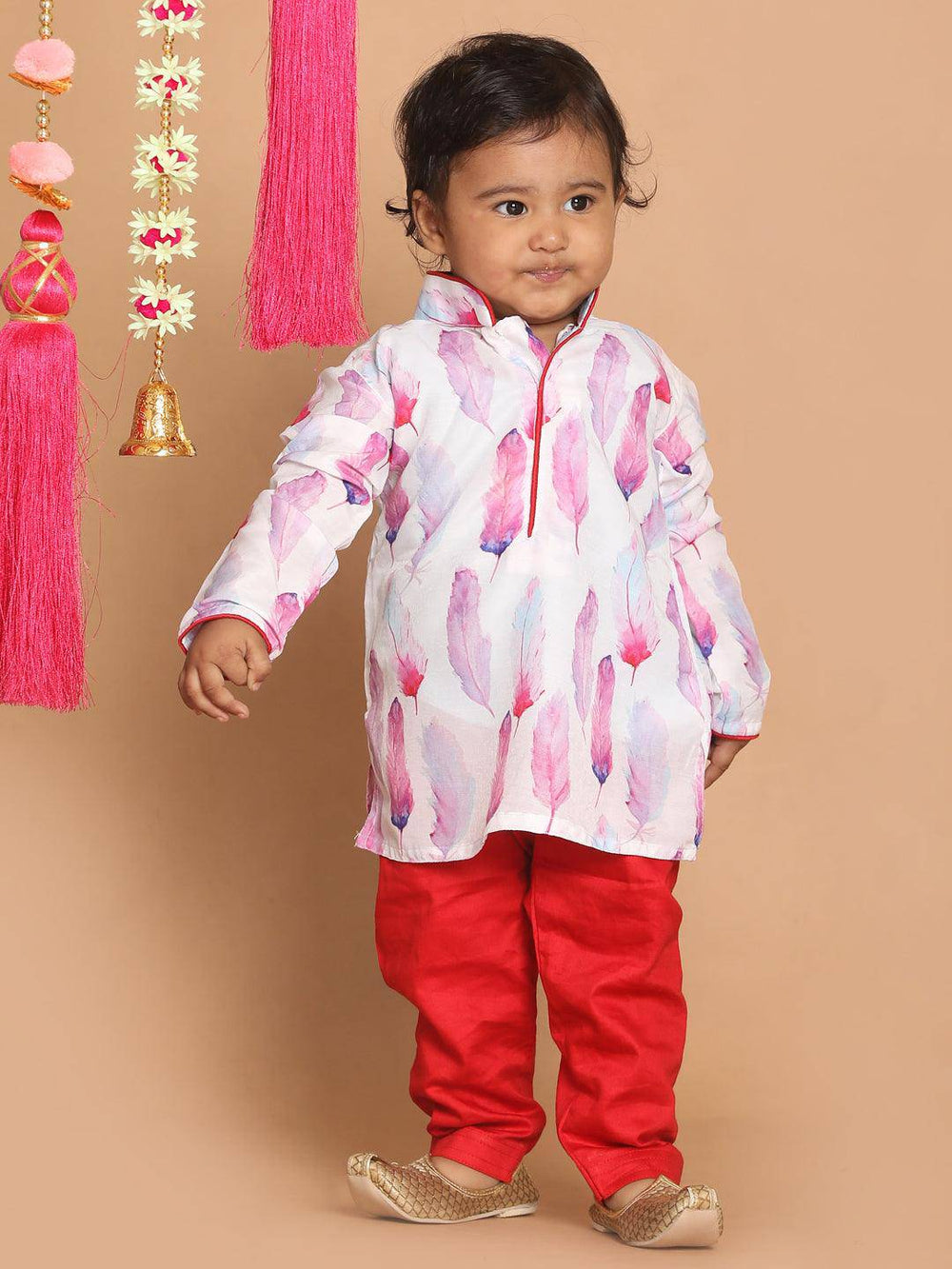 VASTRAMAY SISHU Boy's White Printed Kurta With Red Pyjama Set - Uboric