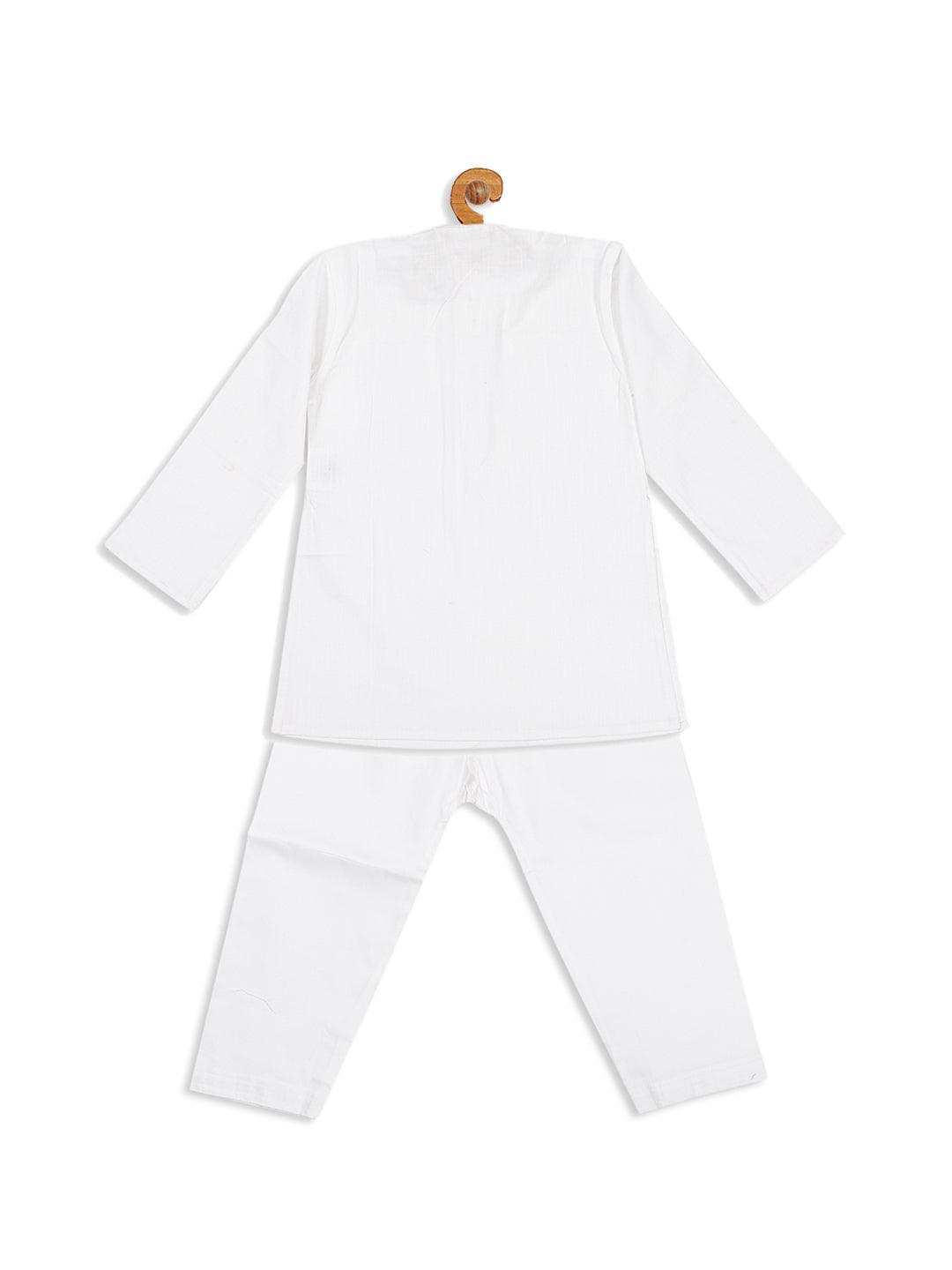 VASTRAMAY SISHU Boy's White Pure Cotton Kurta And Pyjama With Prayer Cap - Uboric