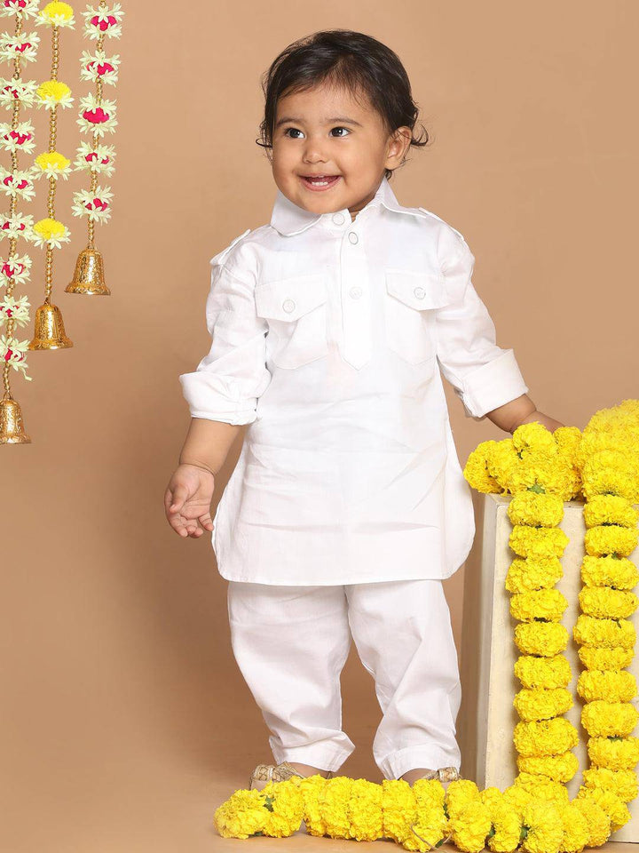 VASTRAMAY SISHU Boy's White Pure Pathani Kurta With Pyjama Set - Uboric